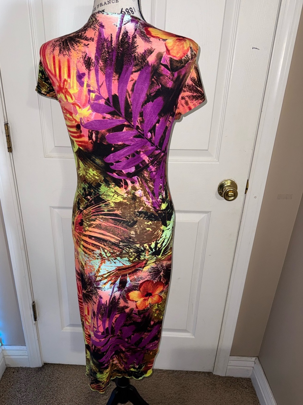 Joseph Ribkoff Tropical Floral Faux Wrap Midi Dress M Ruched Career Cocktail - Picture 2 of 14